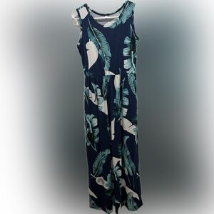 Styleword Navy Tropical Print Maxi Dress With Two Pockets